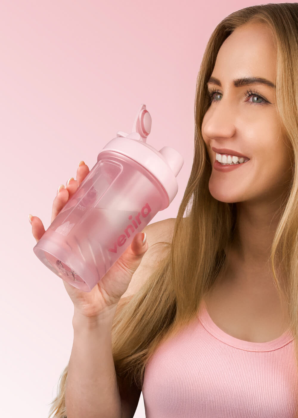 VENIRA shaker PRO s poutkem, světle růžový - 400 ml