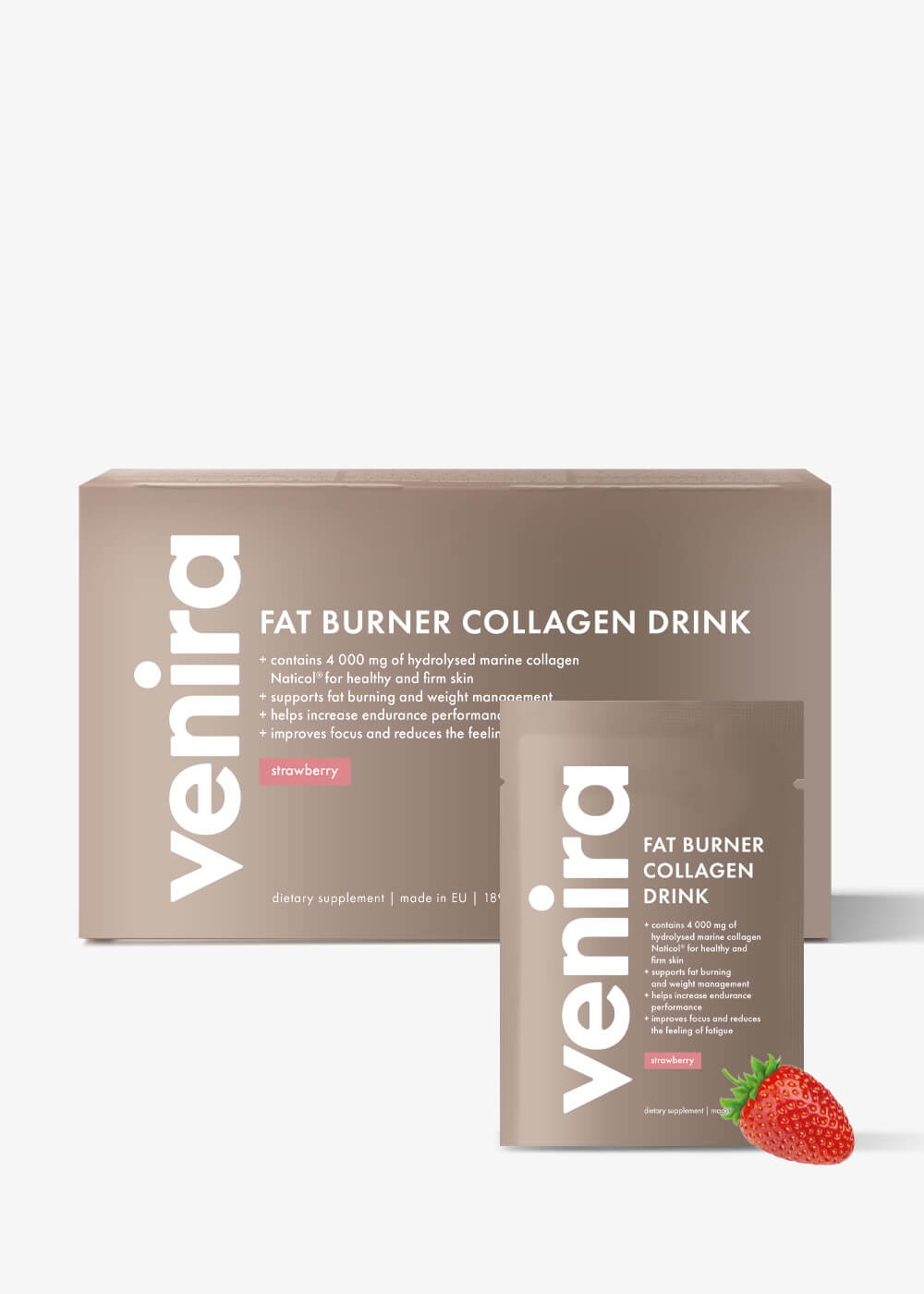 VENIRA spalovač tuků + kolagen drink, jahoda, mořský kolagen, 30 sáčků, 189 g jahoda, mořský kolagen, 30 sáčků, 189 g
