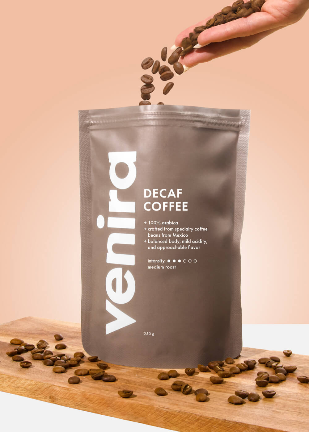 VENIRA čerstvě pražená káva, bez kofeinu - 250 g