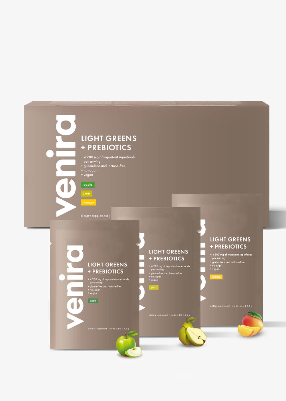 VENIRA light greens + prebiotika, mix 3 příchutí, 30 sáčků, 168 g