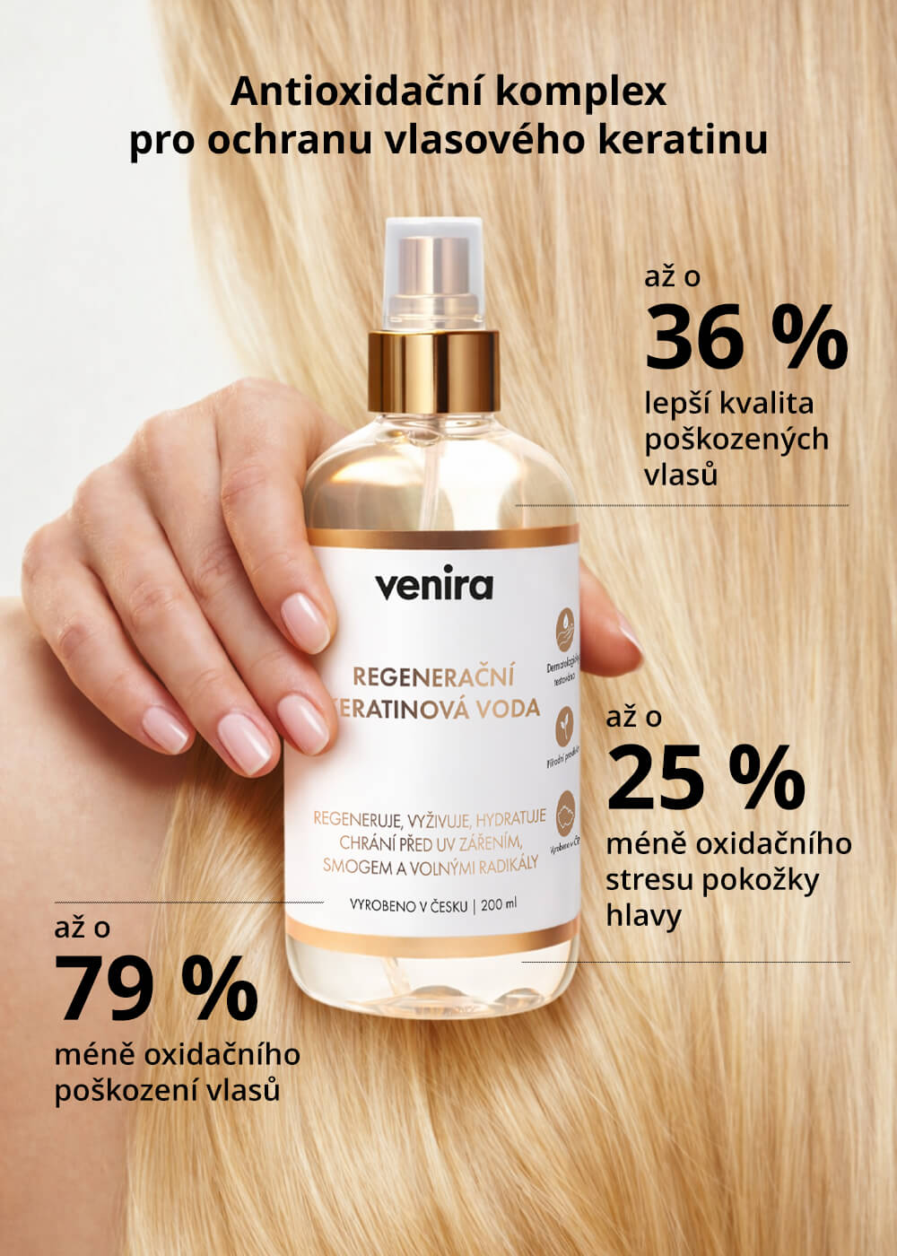 VENIRA regenerační keratinová voda 2.0 - květinovo-citrusová vůně, 200 ml