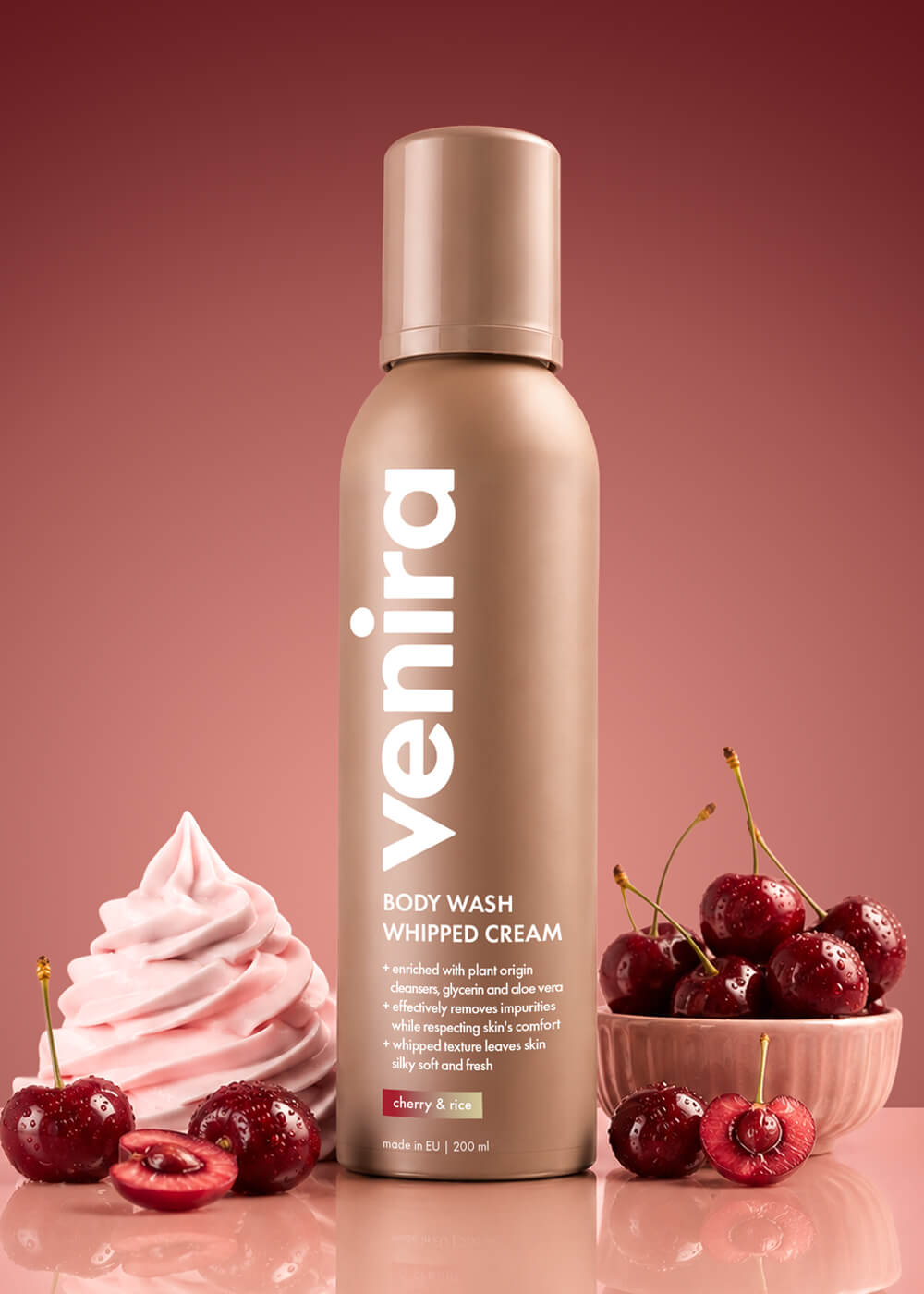 VENIRA šlehačková sprchová pěna, cherry & rice, 200 ml