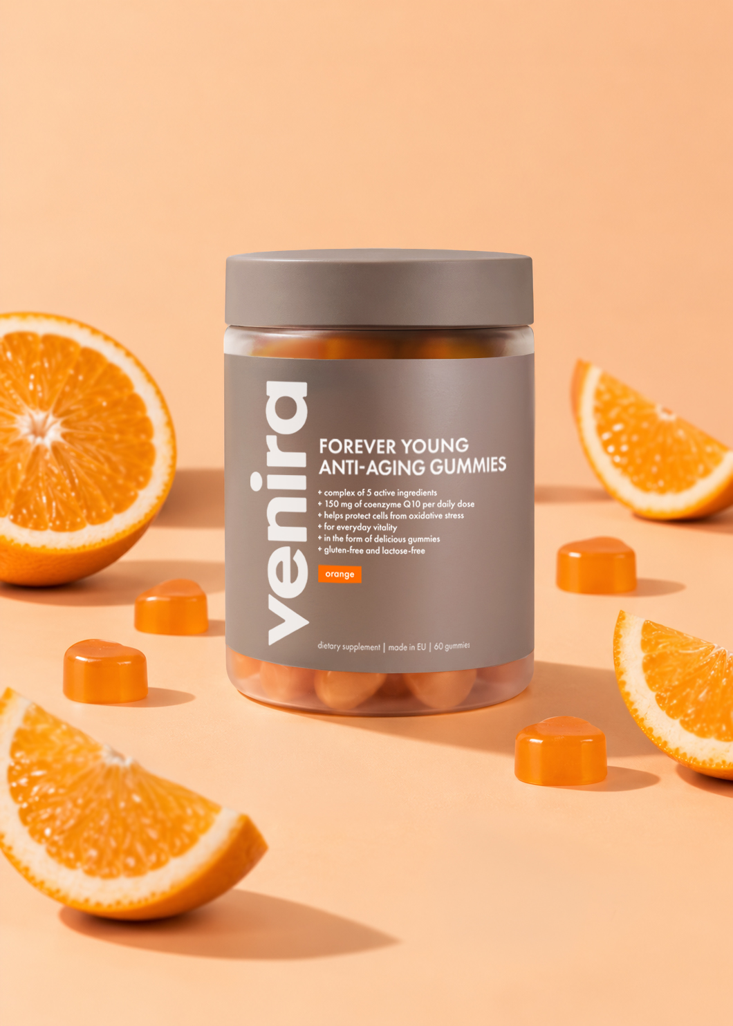VENIRA forever young - anti-aging srdíčka, pomeranč, 60 bonbónů