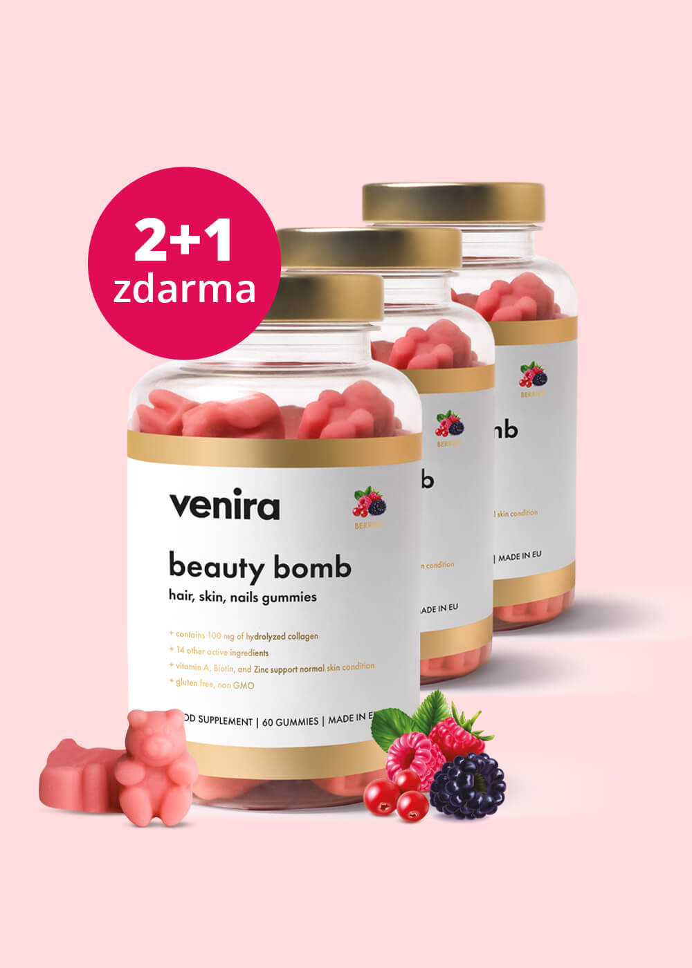 VENIRA beauty bomb – medvídci pro vlasy, nehty a pleť, lesní plody, balíček 2+1 zdarma