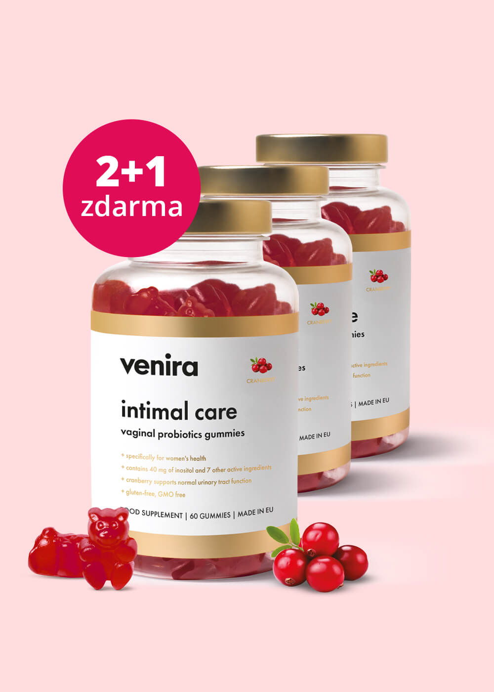 VENIRA intimal care – medvídci pro vaginální péči, brusinka, balíček 2+1 zdarma