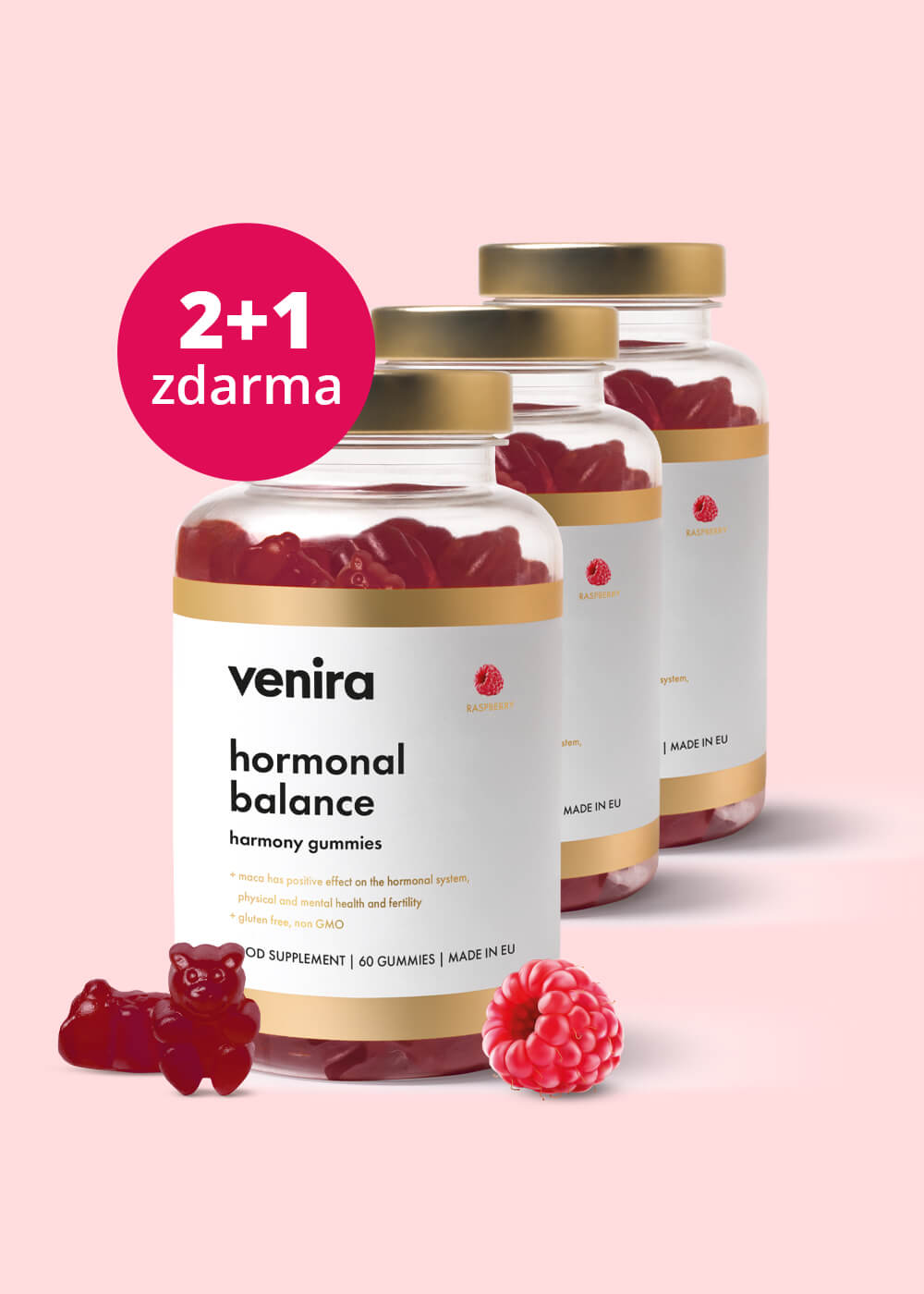 VENIRA hormonal balance – medvídci pro hormonální rovnováhu, malina, balíček 2+1 zdarma