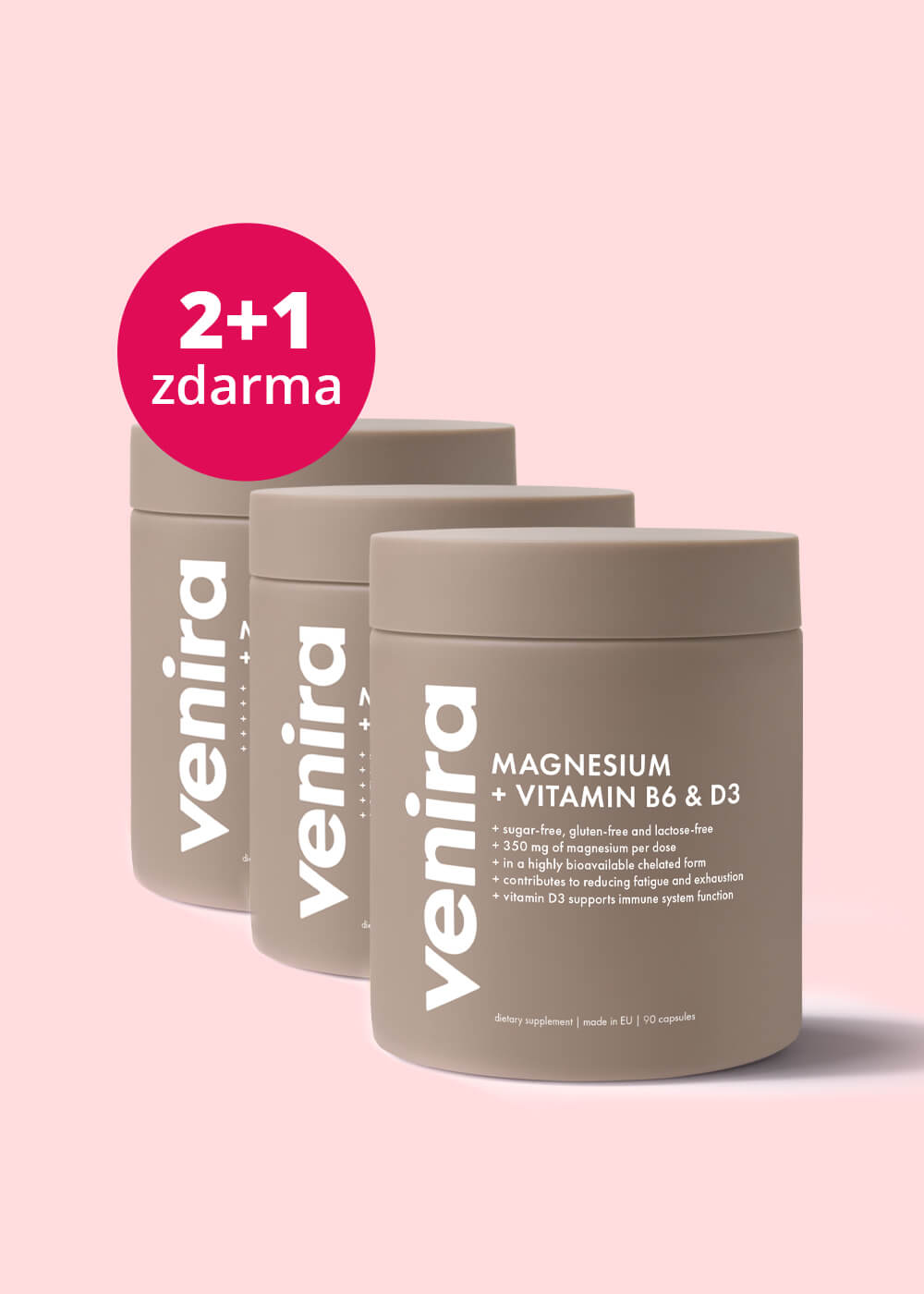 VENIRA magnesium bisglycinát s vitaminem B6 a vitaminem D, balíček 2+1 zdarma