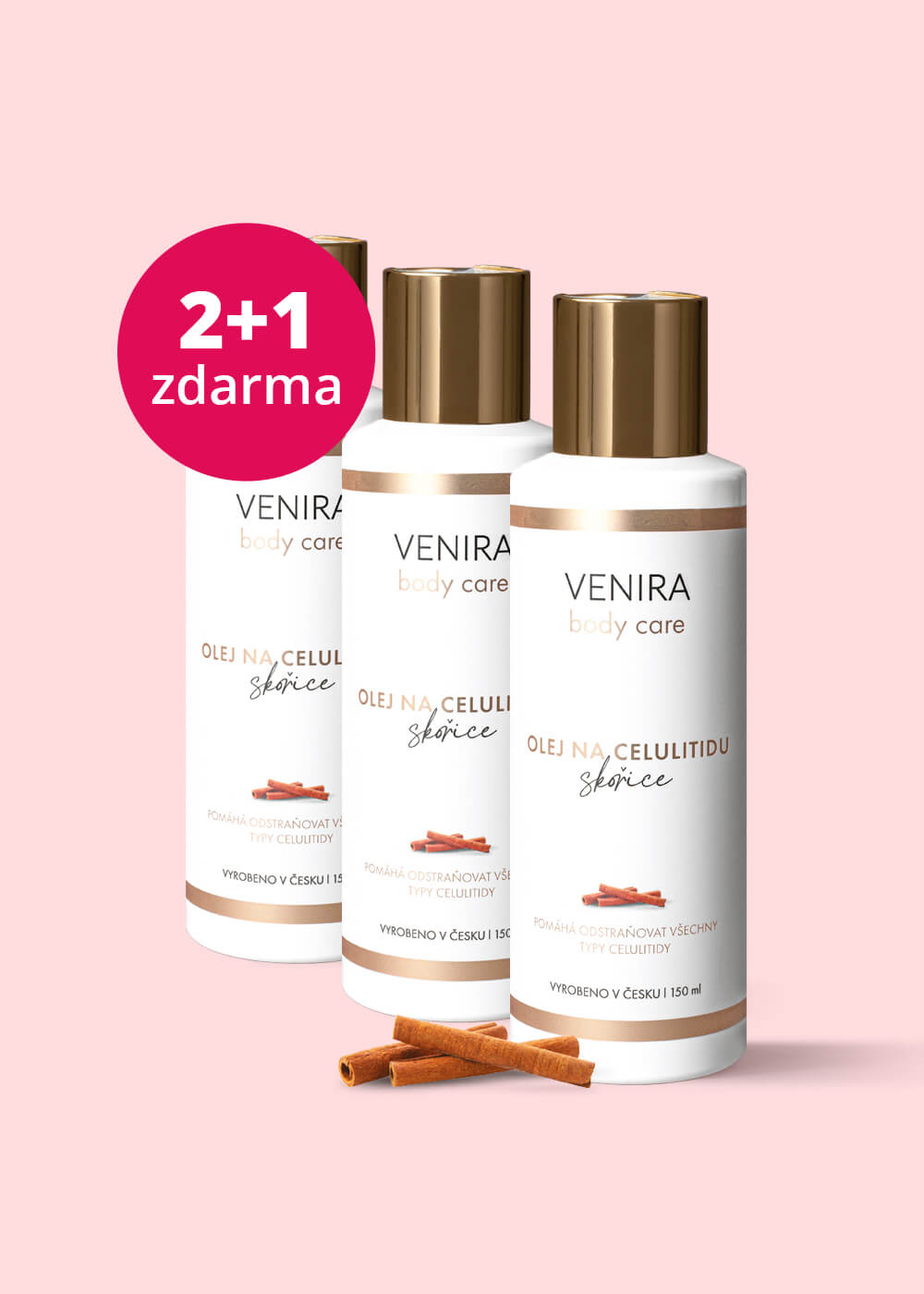 VENIRA olej na celulitidu, skořice, balíček 2+1 zdarma
