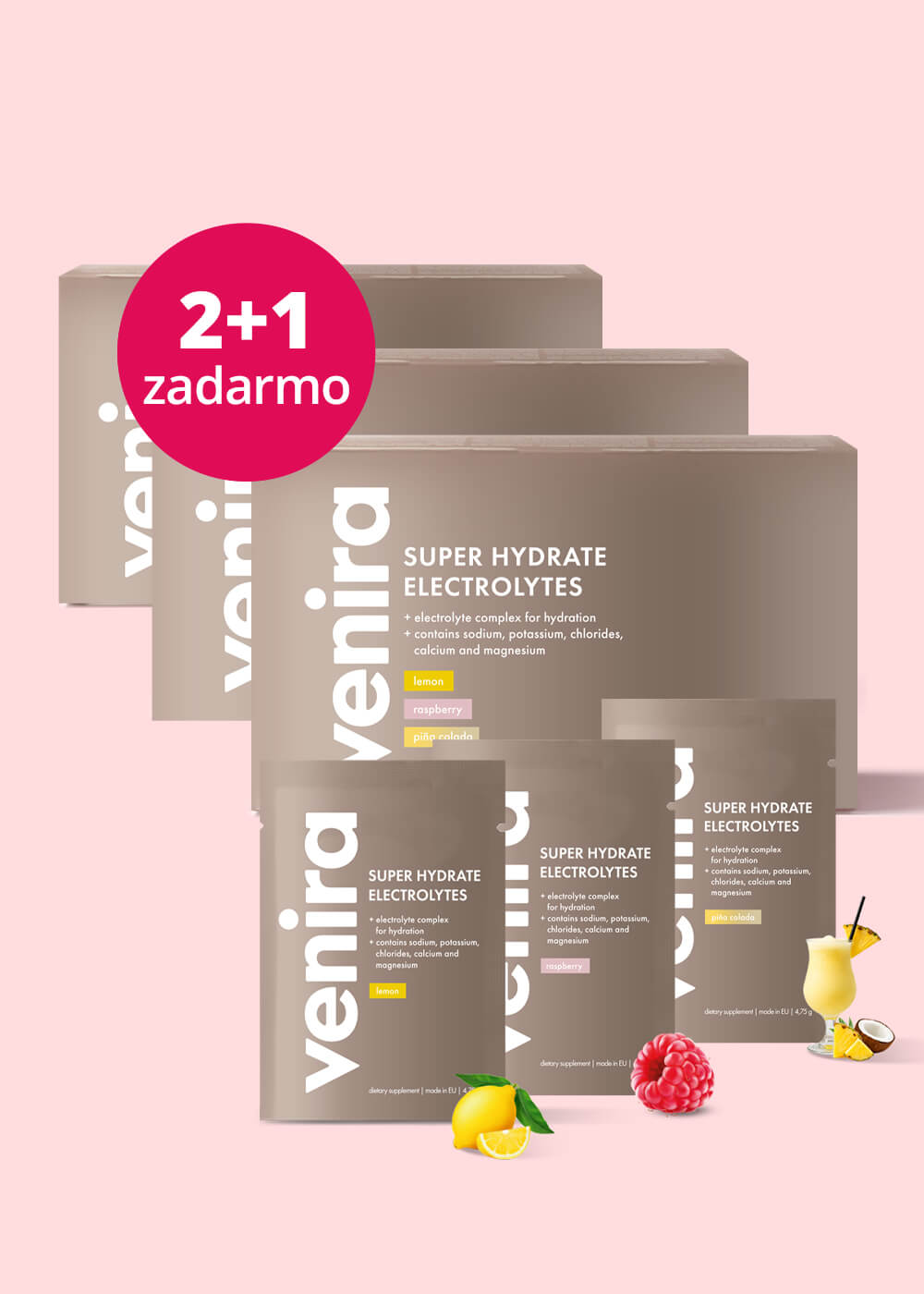 VENIRA super hydrate elektrolyty, mix 3 příchutí, balíček 2+1 zdarma