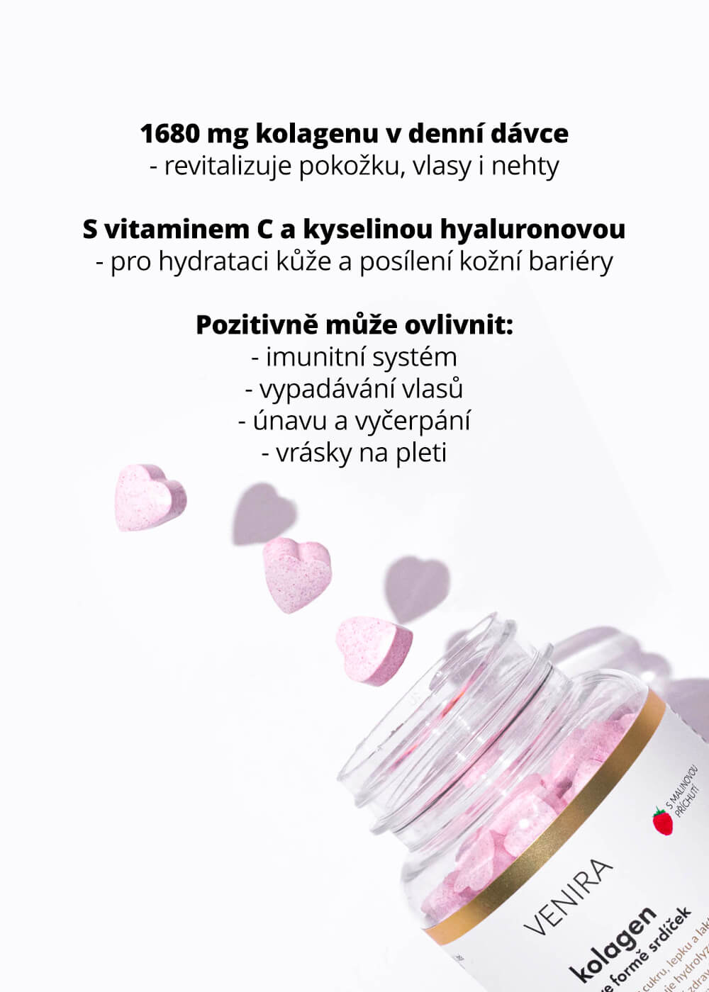 VENIRA kolagen ve formě srdíček, malina, 120 srdíček
