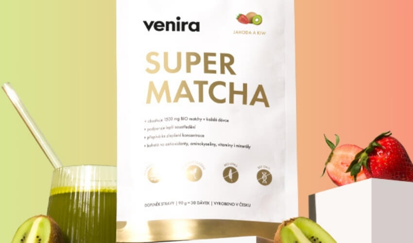 Kvalitná matcha VENIRA s príchuťou jahoda a kivi