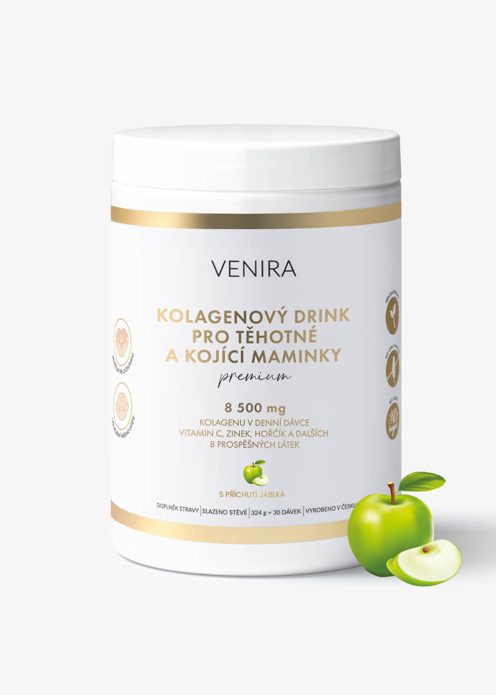 VENIRA PREMIUM kolagénový drink pre tehotné a dojčiace mamičky, 322 g jablko, bravčový kolagén, 324 g