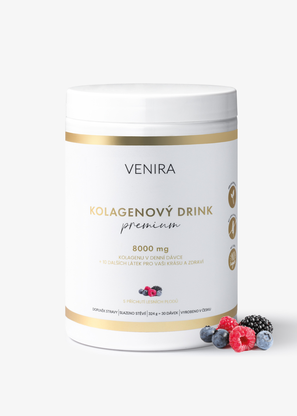 VENIRA PREMIUM kolagénový drink pre vlasy, nechty a pleť, lesné plody, 324 g lesné plody, bravčový kolagén, 324 g