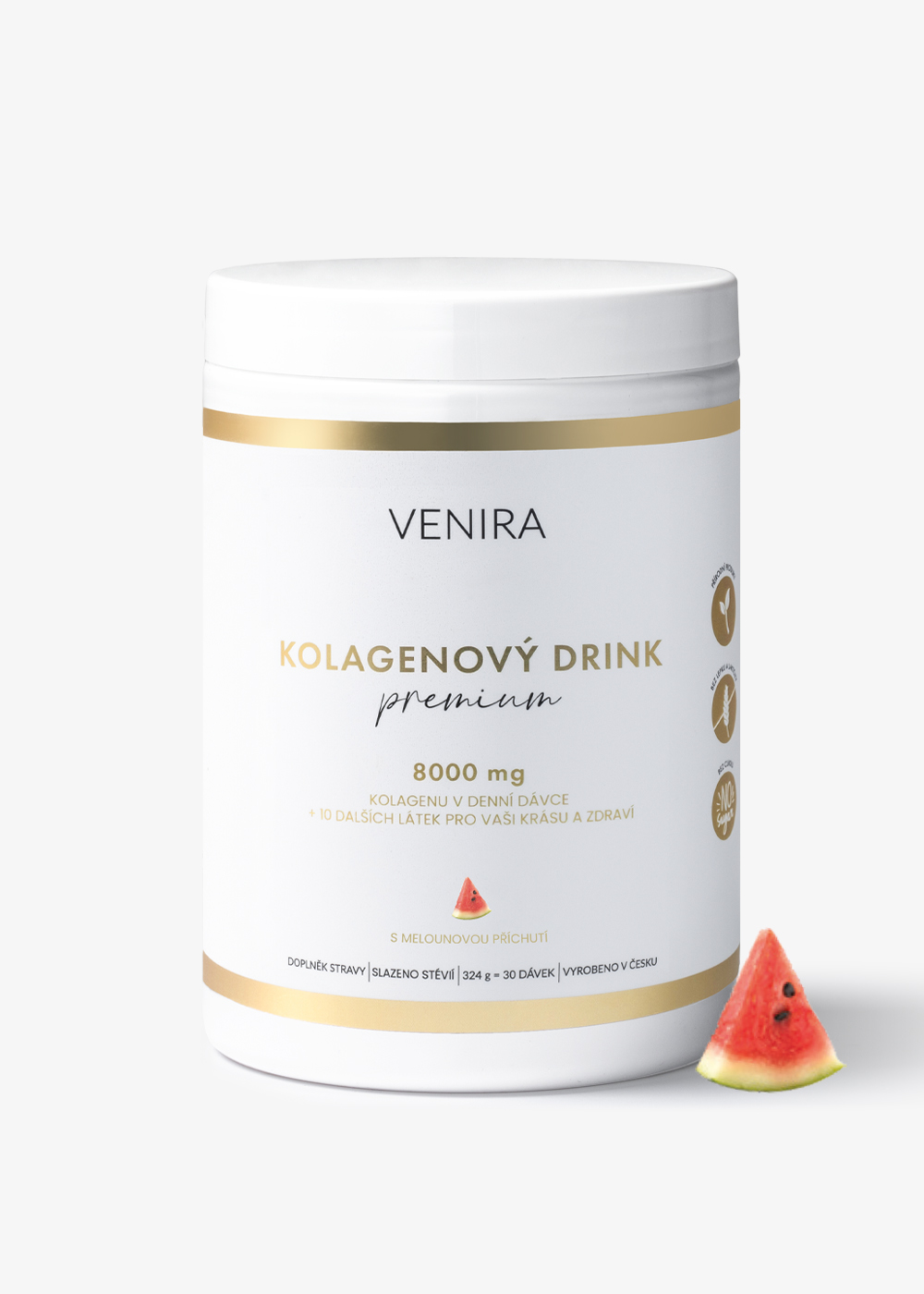 E-shop VENIRA PREMIUM kolagénový drink pre vlasy, nechty a pleť, melón, 324 g melón, bravčový kolagén, 324 g