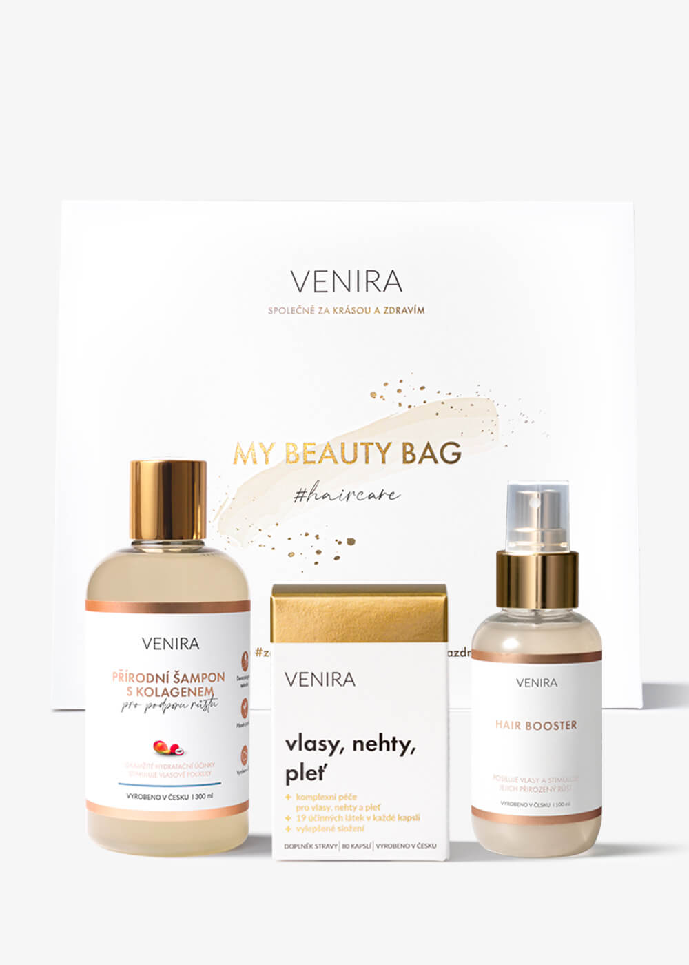 VENIRA beauty bag, darčeková sada pre podporu rastu vlasov -kapsule pre vlasy, šampón s kolagénom pre podporu rastu, hair booster kapsule pre vlasy, šampón s kolagénom pre podporu rastu,