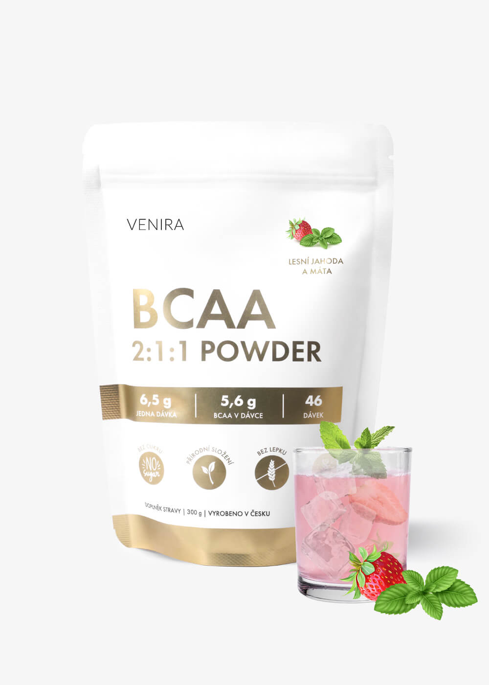 VENIRA BCAA 2:1:1, jahoda a mäta, 300 g jahoda a mäta, 300 g