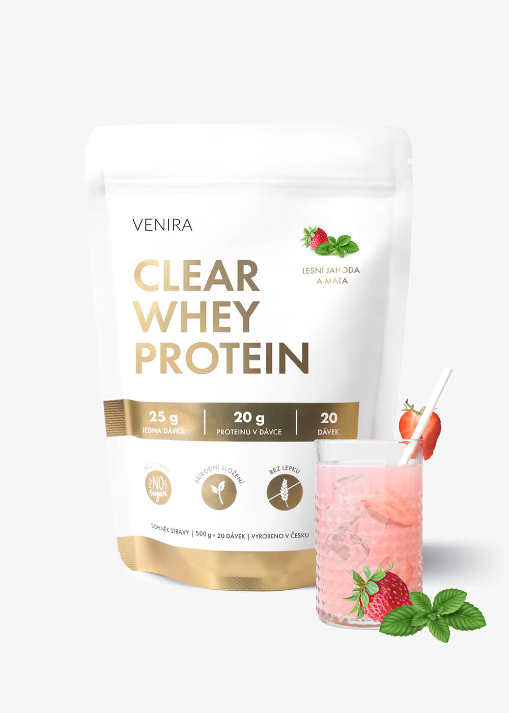 E-shop VENIRA clear whey proteín, proteínová limonáda, jahoda-mäta, 500 g jahoda-mäta, 500 g