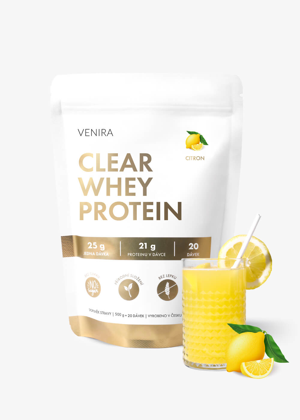 E-shop VENIRA clear whey proteín, proteínová limonáda, citrón, 500 g citrón, 500 g