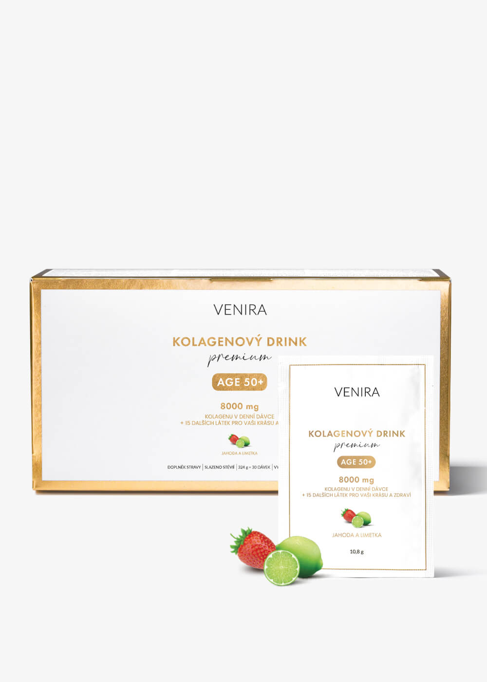 VENIRA PREMIUM kolagén age 50+ pre vlasy, nechty a pleť, jahoda-limetka, 30 vrecúšok jahoda-limetka, 30 vrecúšok, 324 g