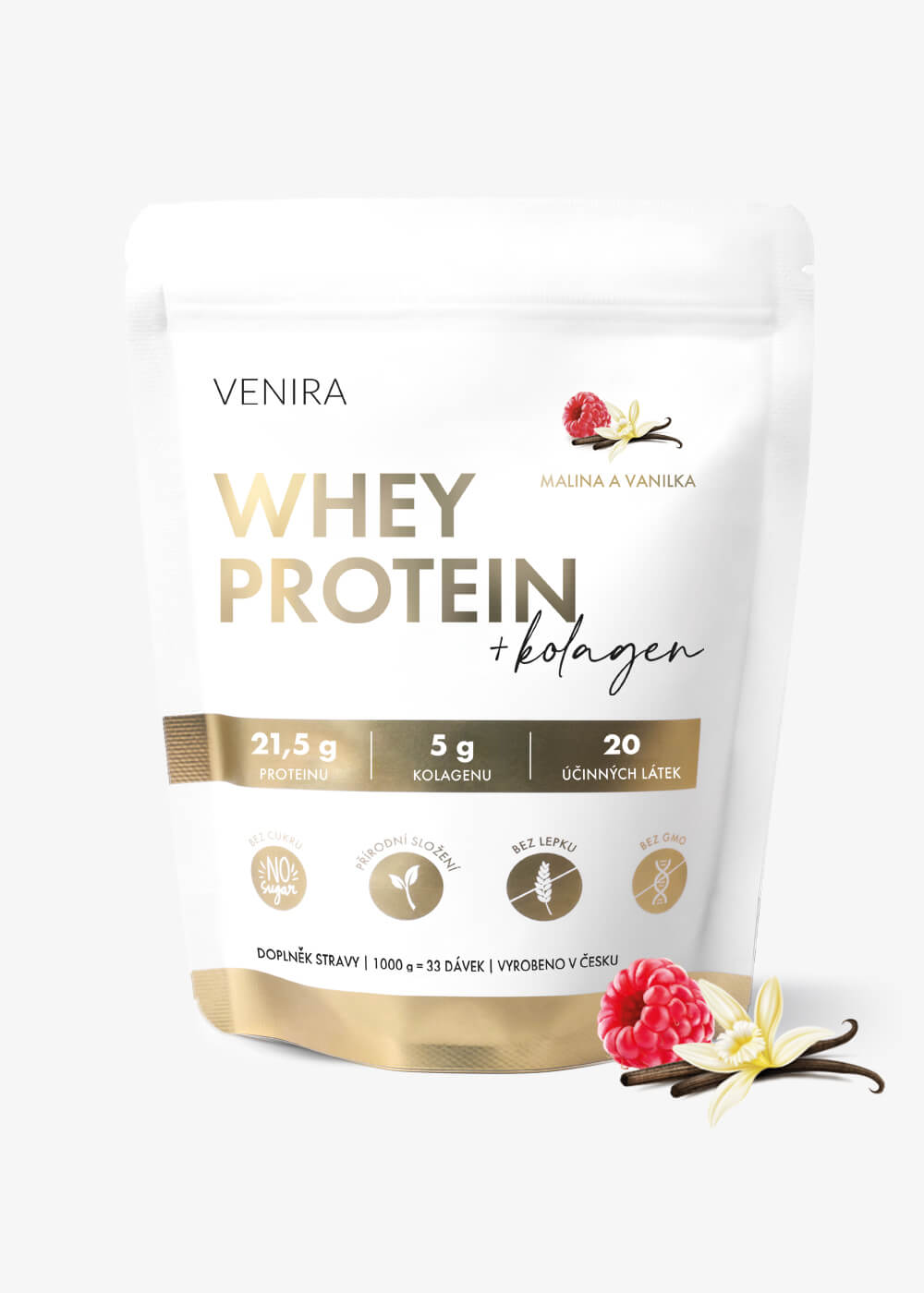 VENIRA beauty whey proteín s kolagénom, malina-vanilka, 1000 g malina-vanilka, 1000 g