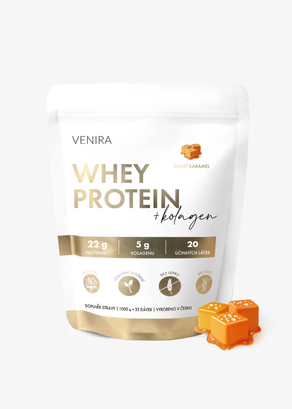 E-shop VENIRA beauty whey proteín s kolagénom, slaný karamel, 1000 g slaný karamel, 1000 g