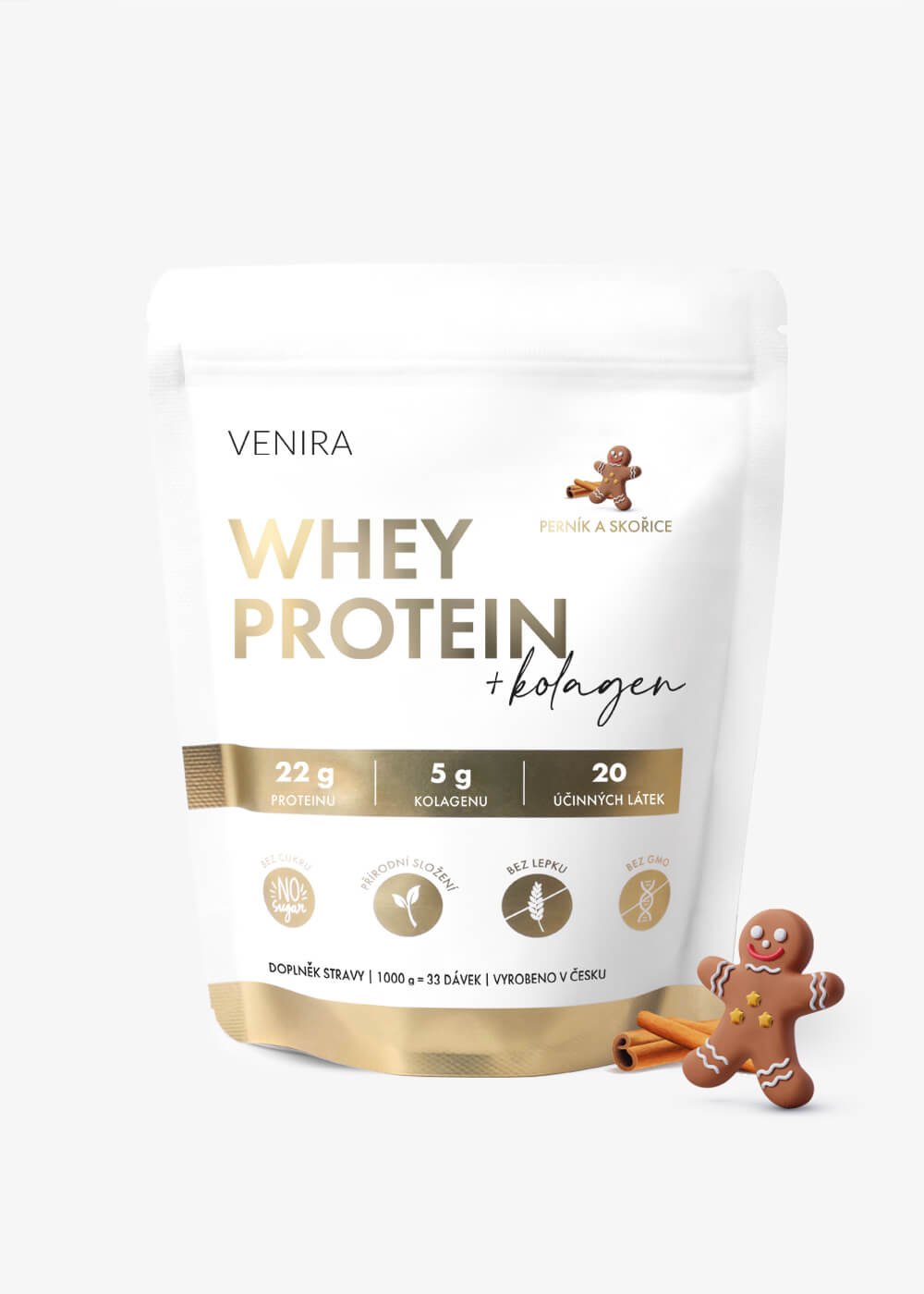 E-shop VENIRA beauty whey proteín s kolagénom, perník-škorica, 1000 g perník-škorica, 1000 g