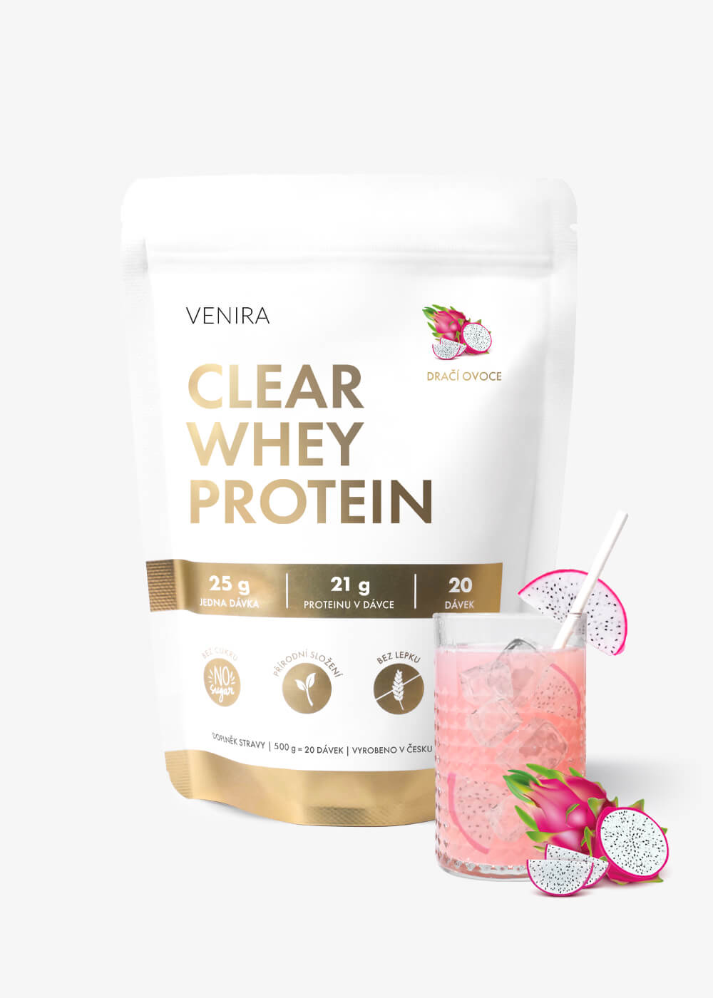 VENIRA clear whey protein, proteínová limonáda, dračie ovocie, 500 g dračie ovocie, 500 g