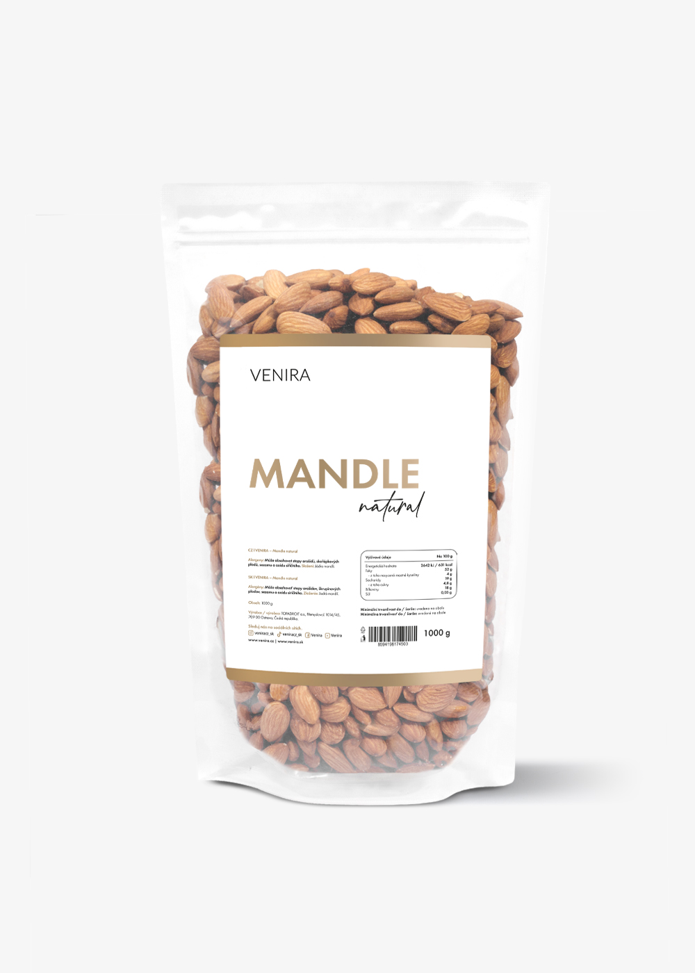 E-shop VENIRA mandle natural - nelúpané, veľké balenie, 1000 g 1000 g