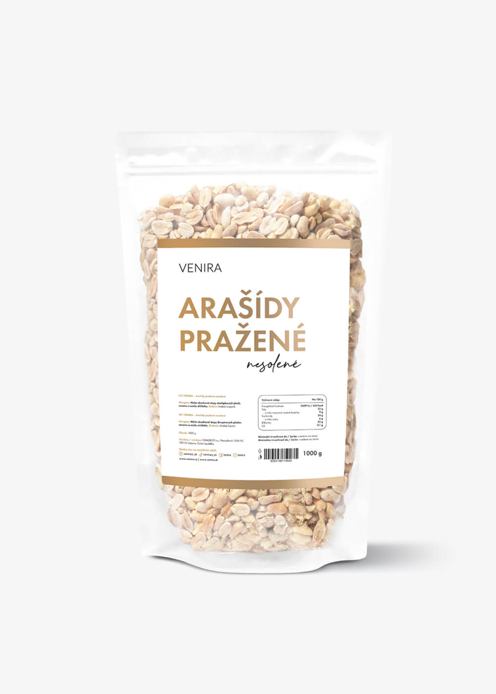 VENIRA nesolené pražené arašidy, veľké balenie, 1000 g 1000 g