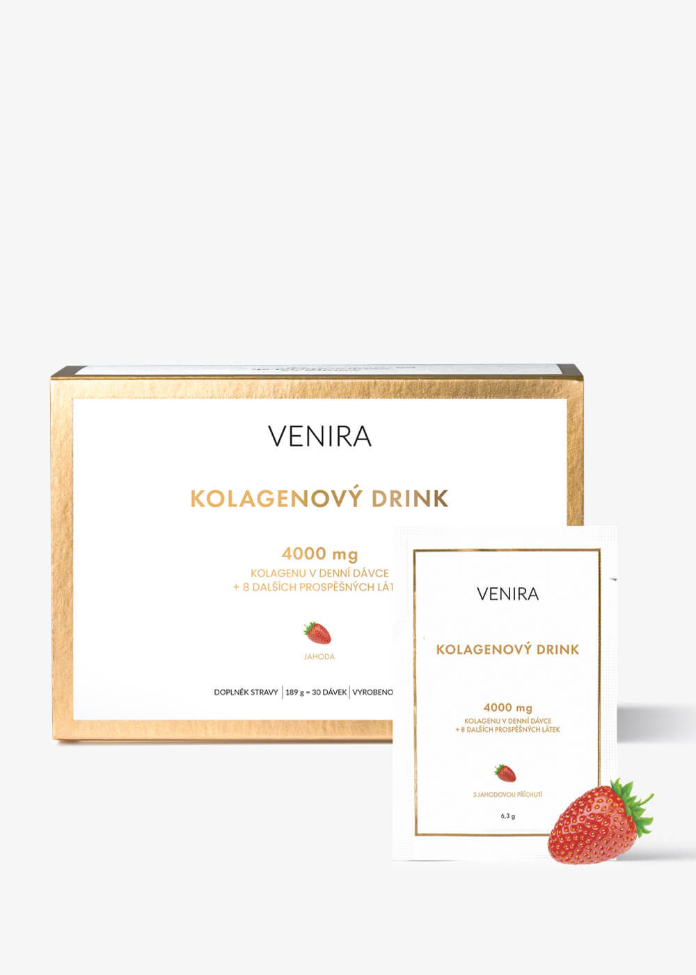 VENIRA kolagénový drink pre vlasy, nechty a pleť, jahoda, morský kolagén, 30 sáčkov jahoda, morský kolagén, 30 sáčkov