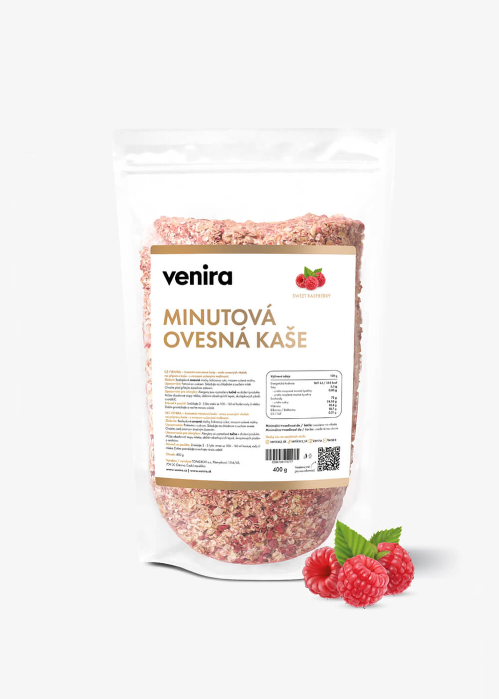 VENIRA minútková instantná kaša, sweet raspberry, 400 g sweet raspberry, 400 g