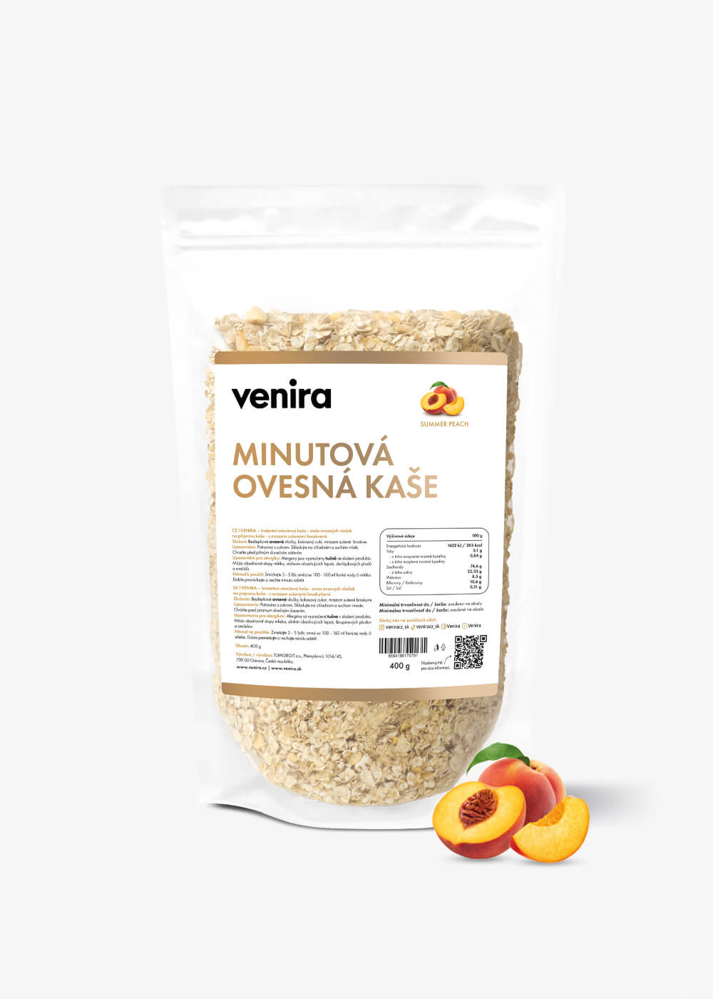 VENIRA minútová ovsená kaša, summer peach, 400 g summer peach, 400 g
