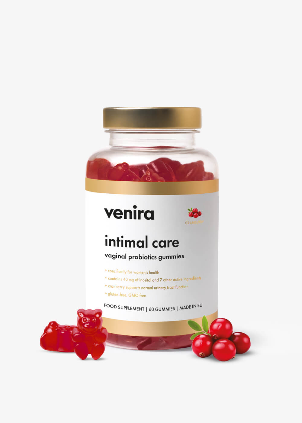 VENIRA intimal care - medvedíky pre vaginálnu starostlivosť, brusnica, 60 cukríkov brusnica, 60 cukríkov