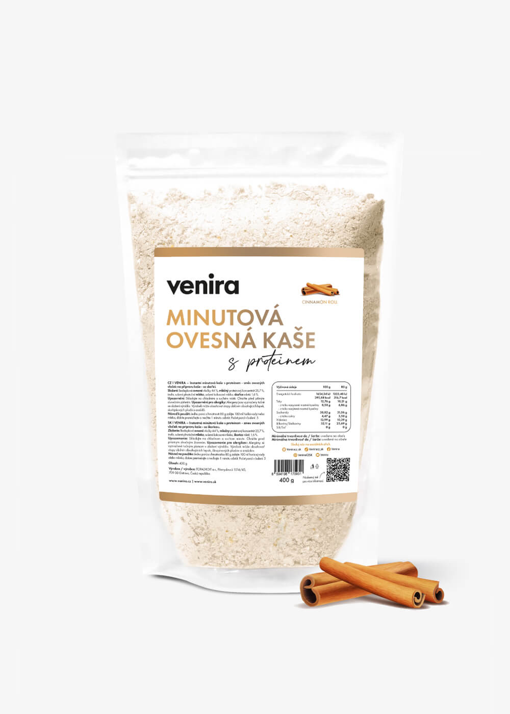 VENIRA minútová ovsená kaša s proteínom, cinnamon roll, 400 g cinnamon roll, 400 g