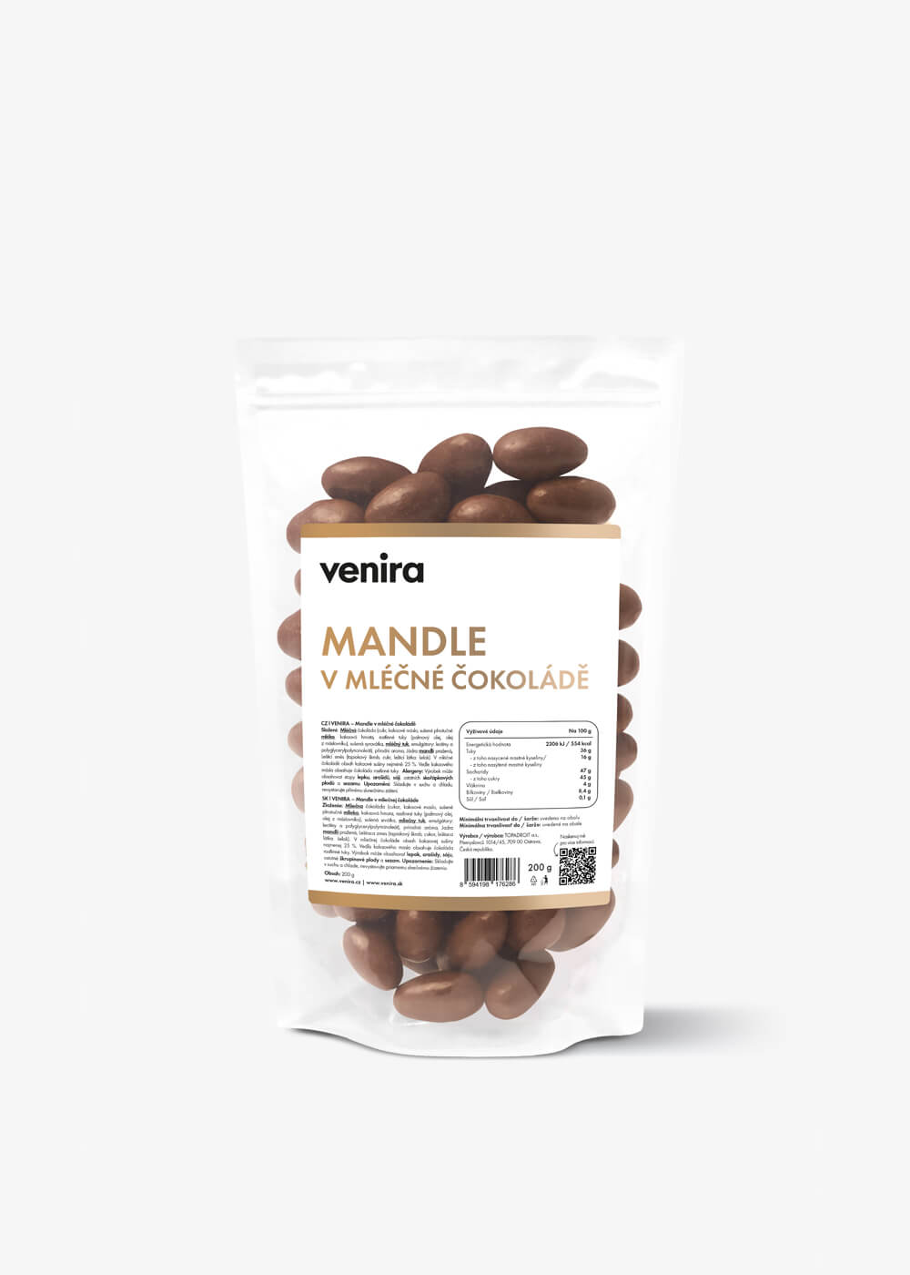 VENIRA mandle v mliečnej čokoláde, 200 g v mliečnej čokoláde, 200 g