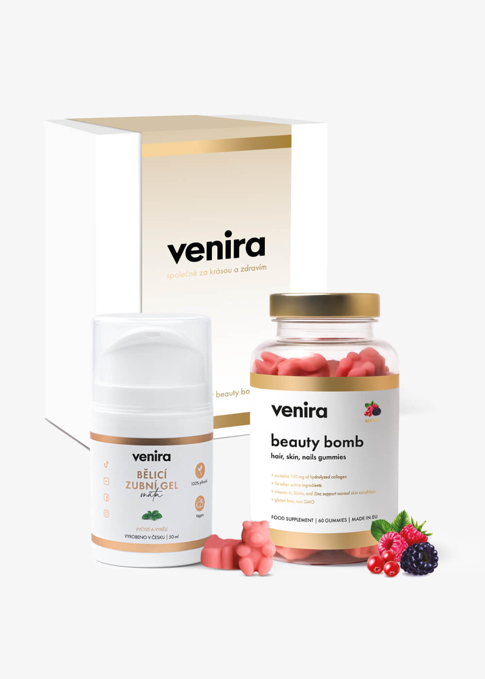 VENIRA darčeková sada medvedíky & zubný gél - beauty bomb a bieliaci zubný gél beauty bomb a bieliaci zubný gél