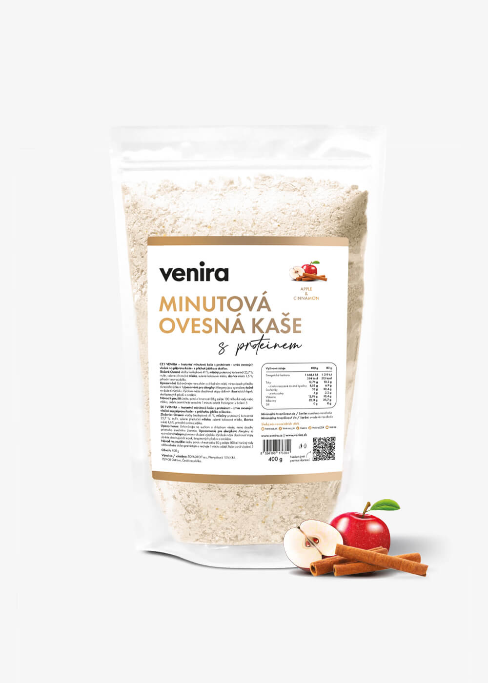 VENIRA minútová ovsená kaša s proteínom, apple & cinnamon, 400 g apple & cinnamon, 400 g