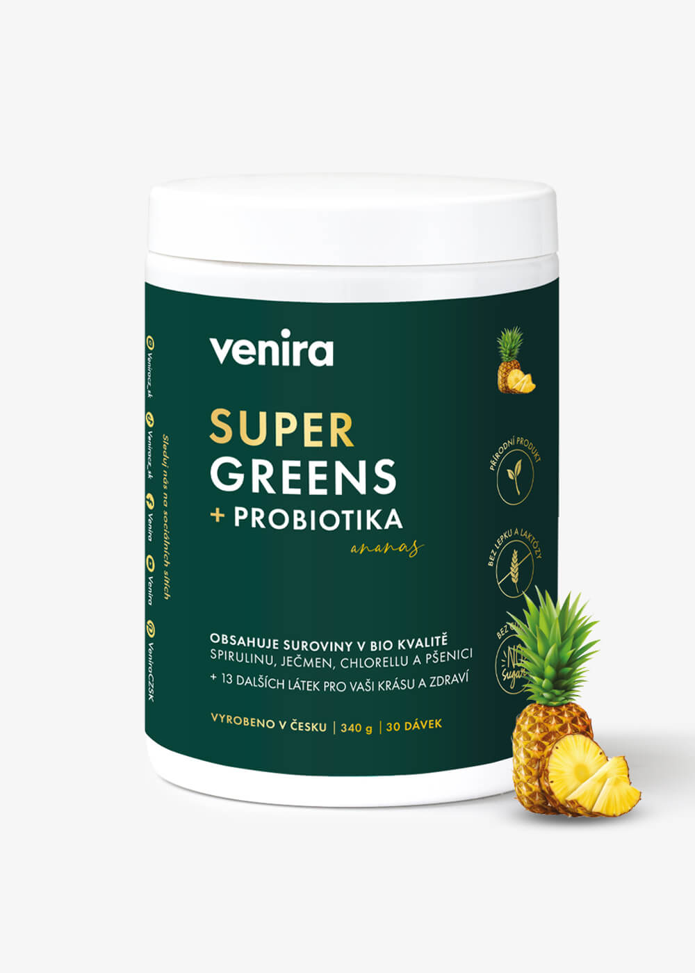 VENIRA super greens + probiotiká, ananás, 340 g ananás, 340 g