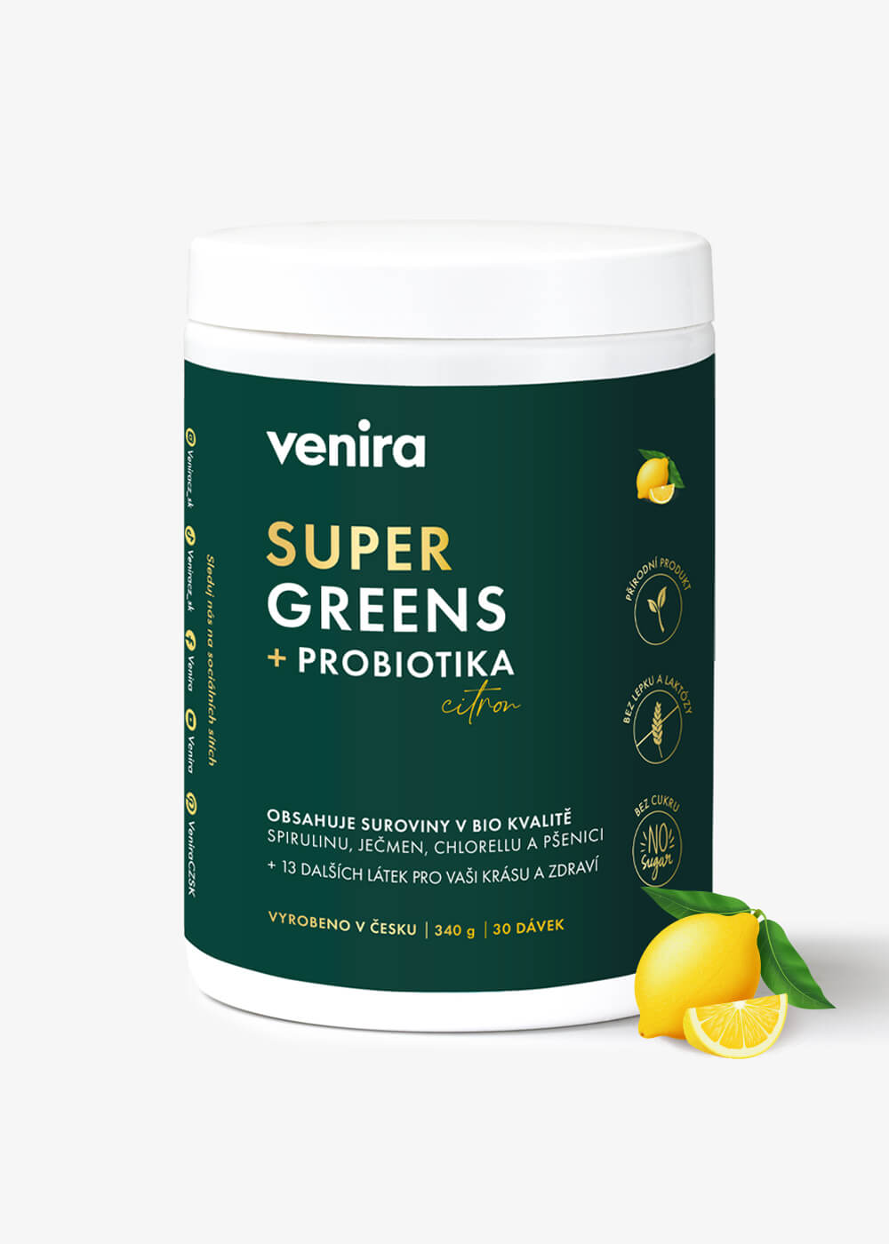 VENIRA super greens + probiotiká, citrón, 340 g citrón, 340 g