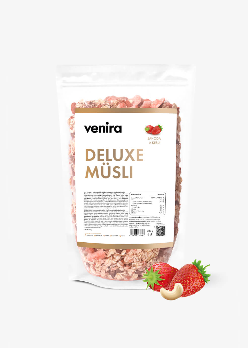VENIRA deluxe müsli, jahoda a kešu, 400 g jahoda a kešu, 400 g