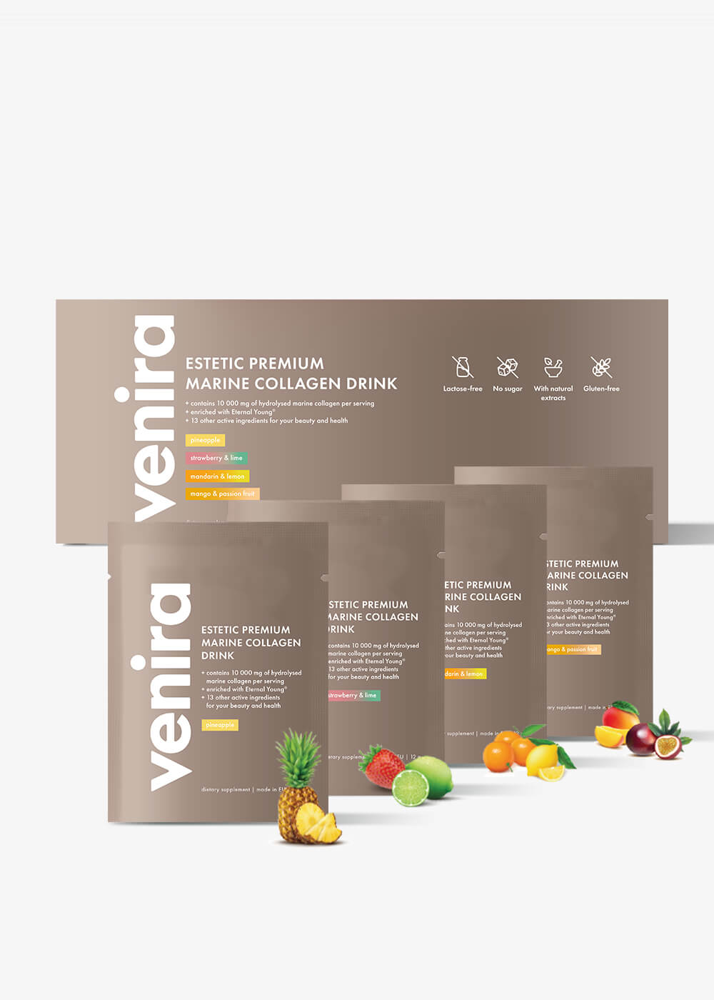 VENIRA ESTETIC PREMIUM kolagenový drink pre vlasy, nechty a pleť - mix 4 príchutí, morský kolagén, 40 vrecúšok, 480 g mix 4 príchutí, morský kolagén, 40 vrecúšok, 480 g