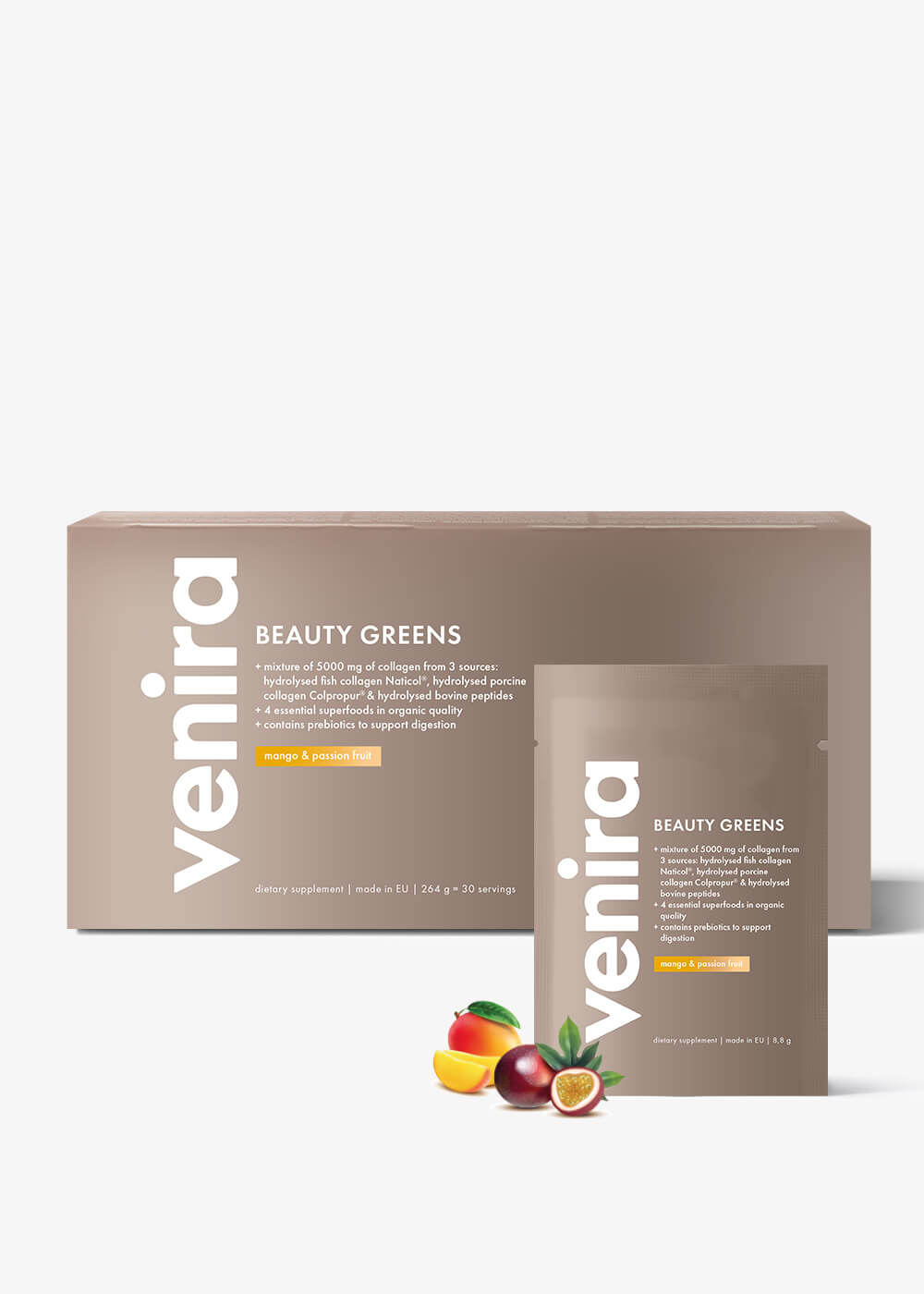 VENIRA beauty greens pre ženy - mango a maracuja, 30 vrecúšok, 264 g mango a maracuja, 30 vrecúšok, 264 g