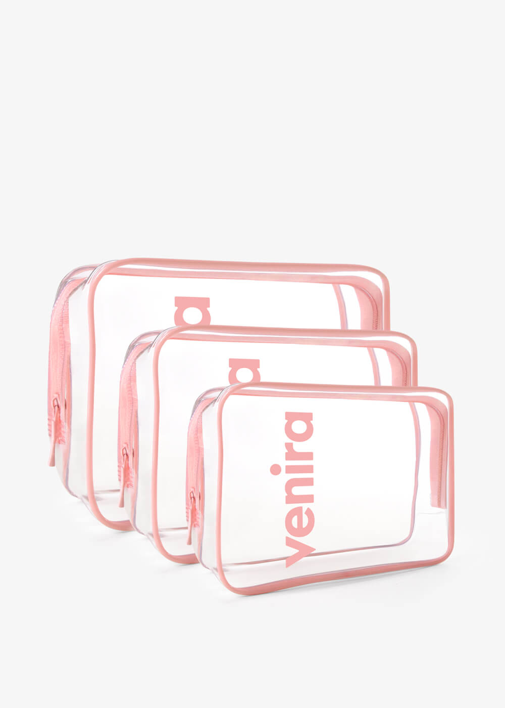 E-shop VENIRA sada kozmetických tašiek, průhledné, ružové, vel. M, L, XL průhledné, ružové, vel. M, L, XL