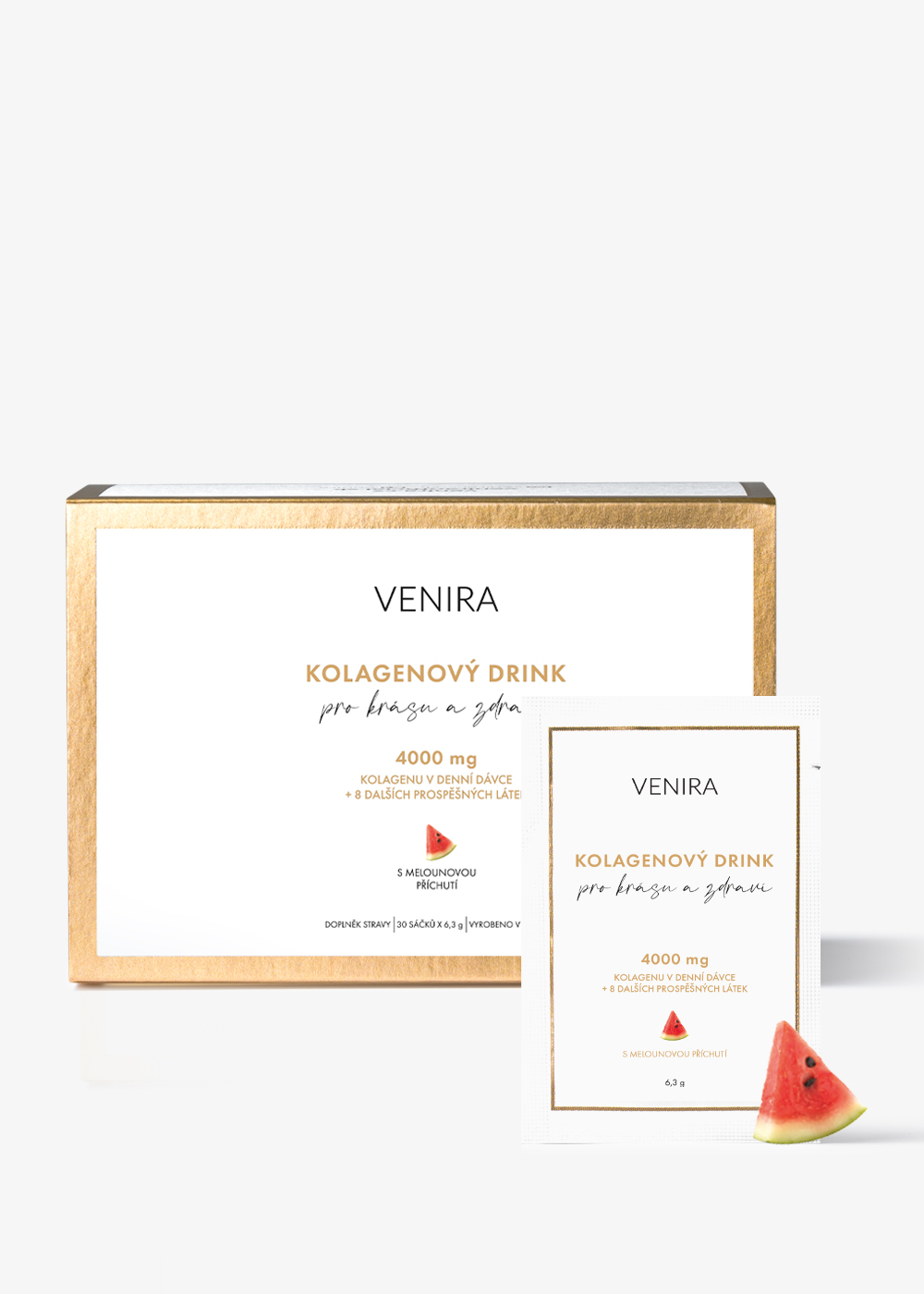 VENIRA kolagénový drink pre vlasy, nechty a pleť, melón, 30 vrecúšok melón, bravčový kolagén, 30 vrecúšok, 189 g