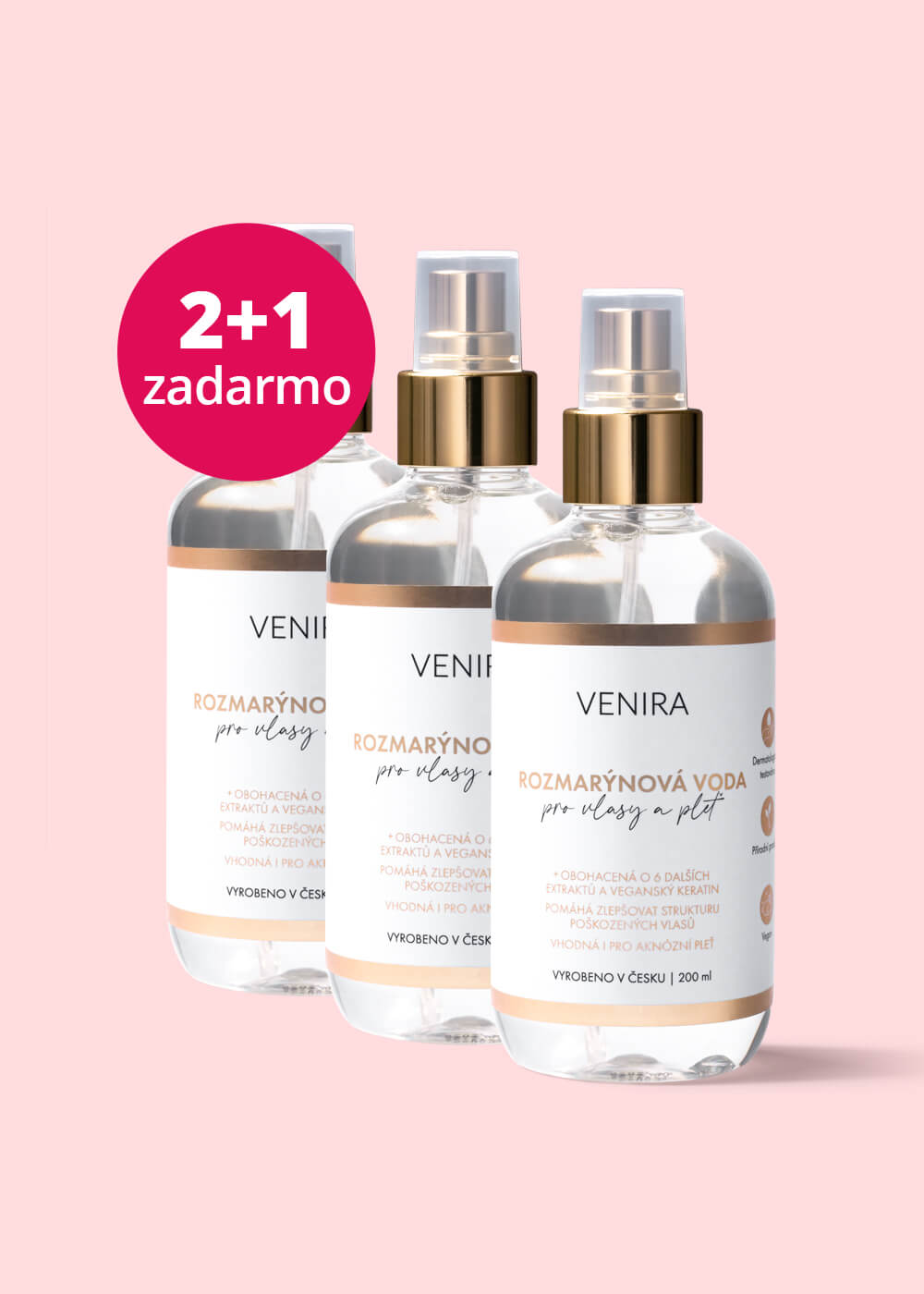 VENIRA rozmarínová voda / tonikum na vlasy a pokožku, balíček 2+1 zadarmo