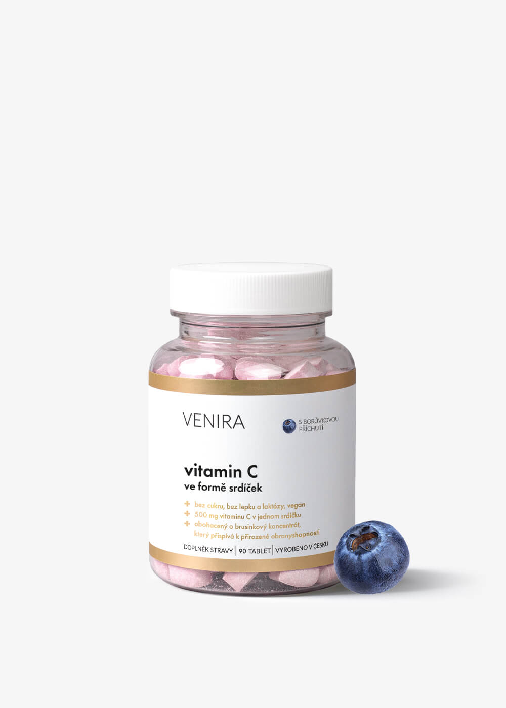 VENIRA vitamín C vo forme kociek, čučoriedka, 90 srdiečok čučoriedka, 90 srdiečok