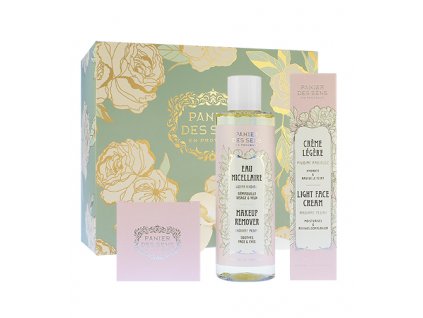 Panier Des Sens Radiant Peony dárková sada lehký krém na obličej 40 ml + výživný krém na obličej 50 ml + micelární voda 200 ml