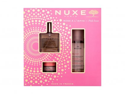 NUXE Pink Fever suchý olej Huile Prodigieuse Florale 50 ml + micelární voda Very Rose 3-In-1 Soothing Micellar Water 100 ml + balzám na rty Very Rose 15 g dárková sada