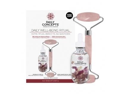 Daily Concepts Daily Well-Being Ritual dárková sada Daily Rose Quartz Facial Roller + Rose Multi-Use Oil 60 ml