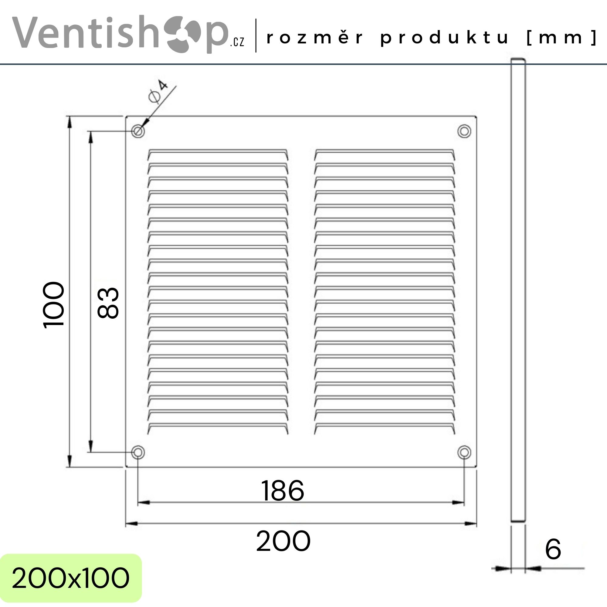 Rozměry větrací mřížky Rozměry větrací mřížky